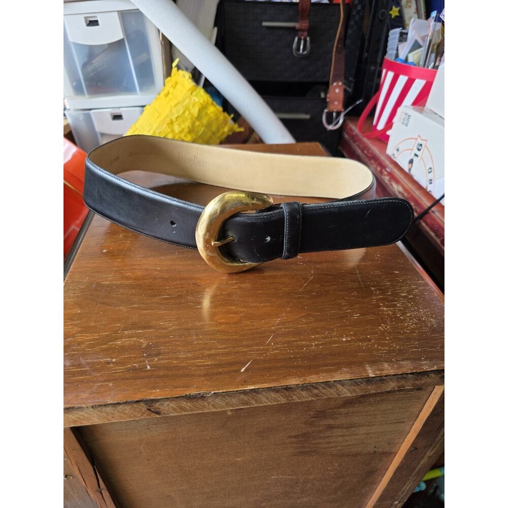 Neiman Marcus Vintage Belt Black Italian Leather Statement Belt Women's Medium - Picture 9 of 9